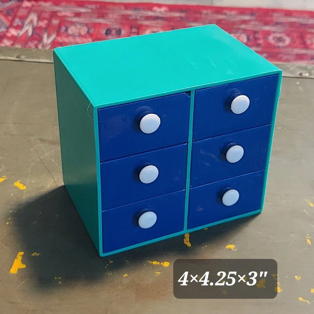 Mini Plastic 6 Drawer Storage Chest Teal Blue Desktop Organizer Trinket Box
